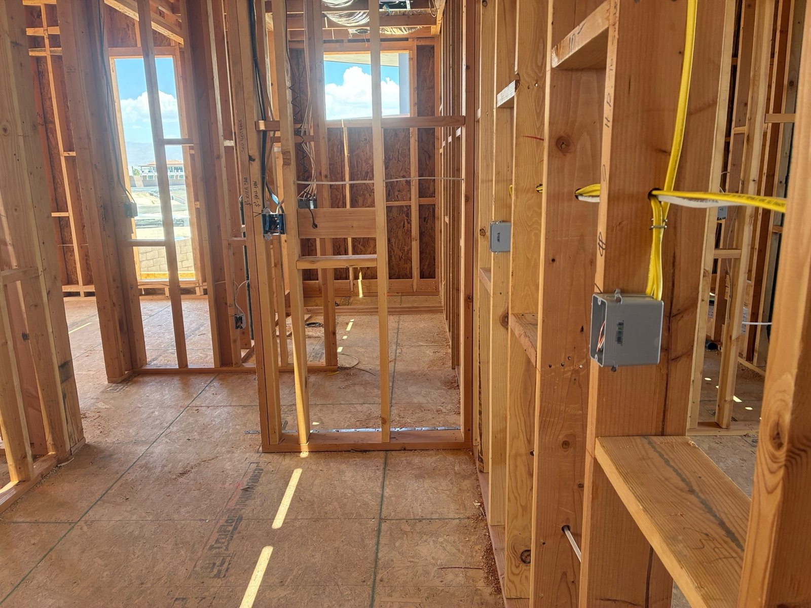 Electrical boxes and cable installed during a new-construction rough-in