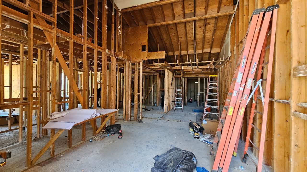 Open-wall residential remodel ready for coordinated electrical rough-in